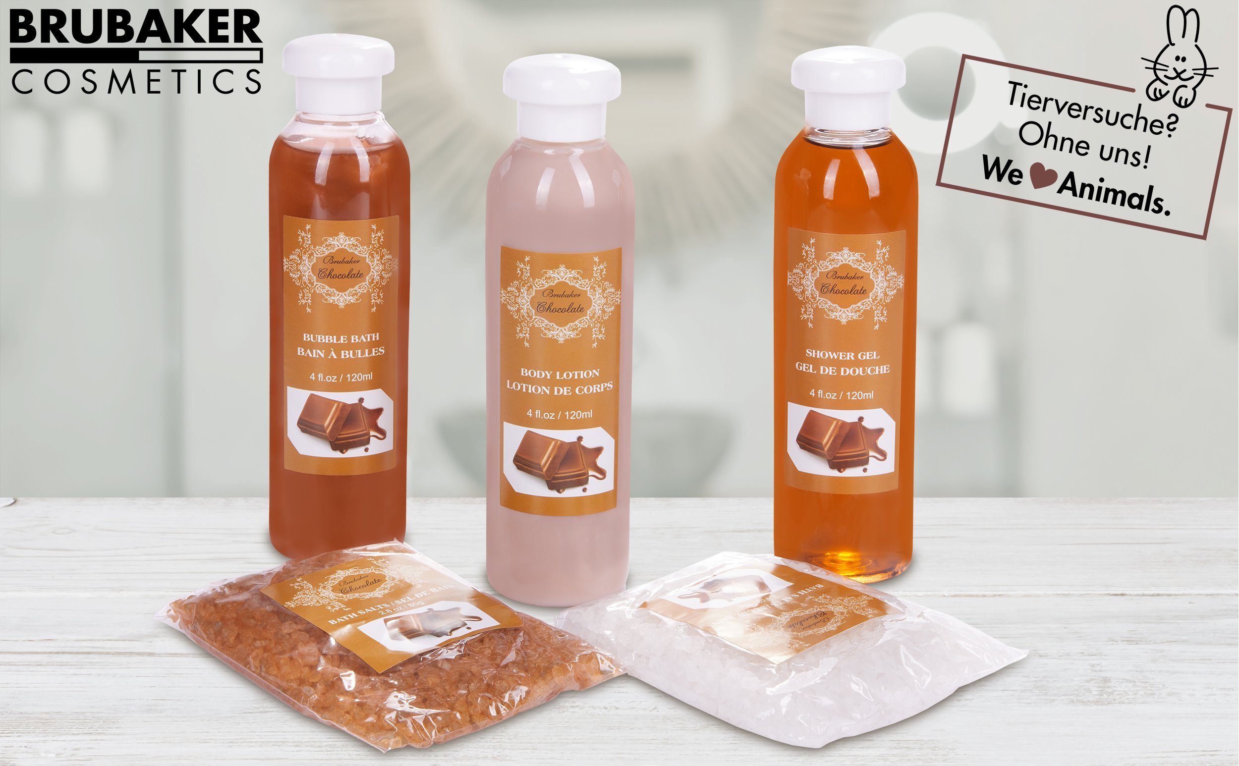 BRUBAKER Pflege-Geschenkset 2 in 1 Pflegeset Schokolade & Aloe Vera - Wellness Set, 15-tlg., Damen Dusch- und Badeset - Frauen Beauty Geschenkset mit Dekoration