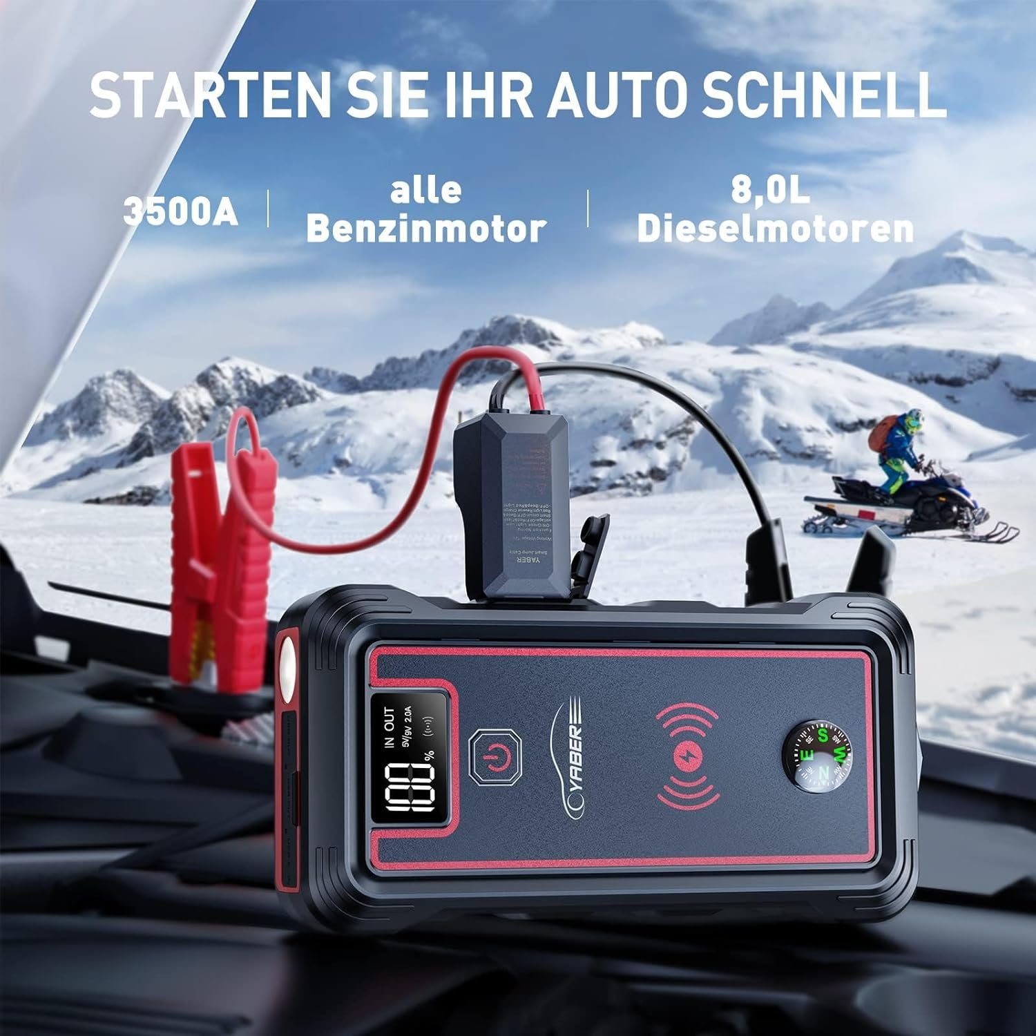Yaber Starthilfegerät, Starthilfe Powerbank 3500A Spitzenstrom 23800mAh