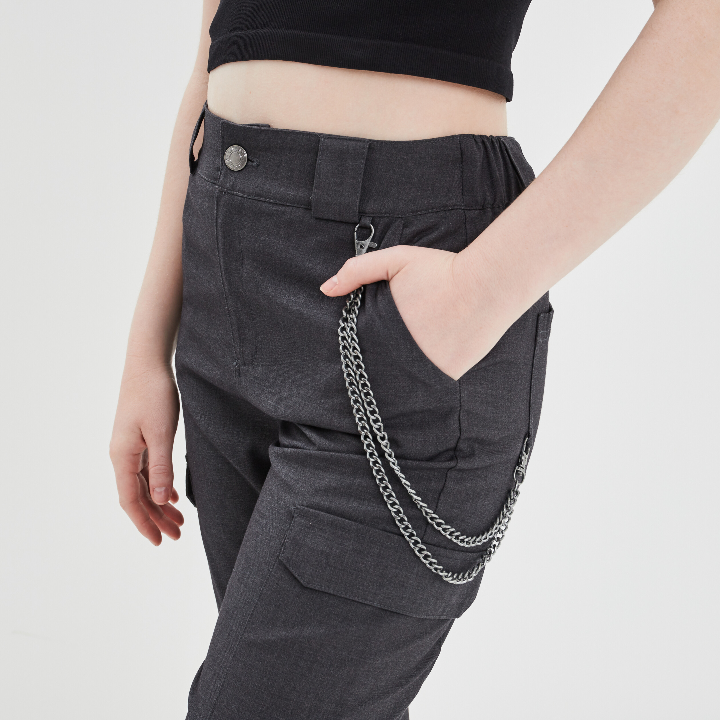 Pantalon battle avec chaîne gris foncé femme | La Halle