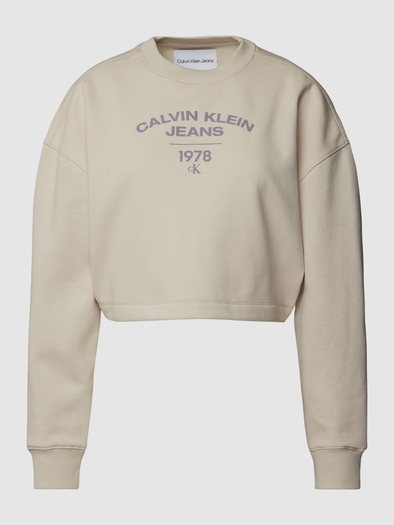 Sweatshirt mit Label-Print Modell 'VARSITY' in beige