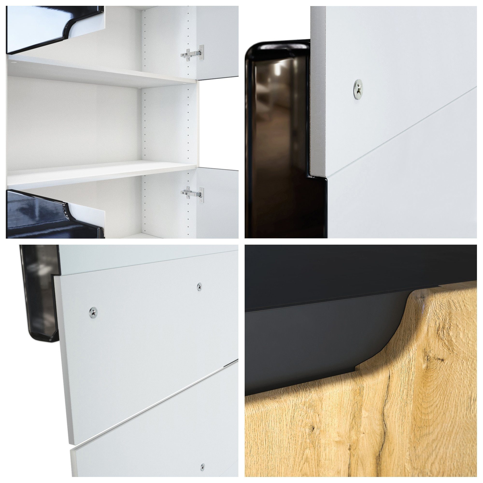 Vladon Aktenschrank Logan (Aktenschrank, mit 5 Fächern und 4 Türen) Schwarz matt/Eiche Natur (82 x 184 x 37 cm)