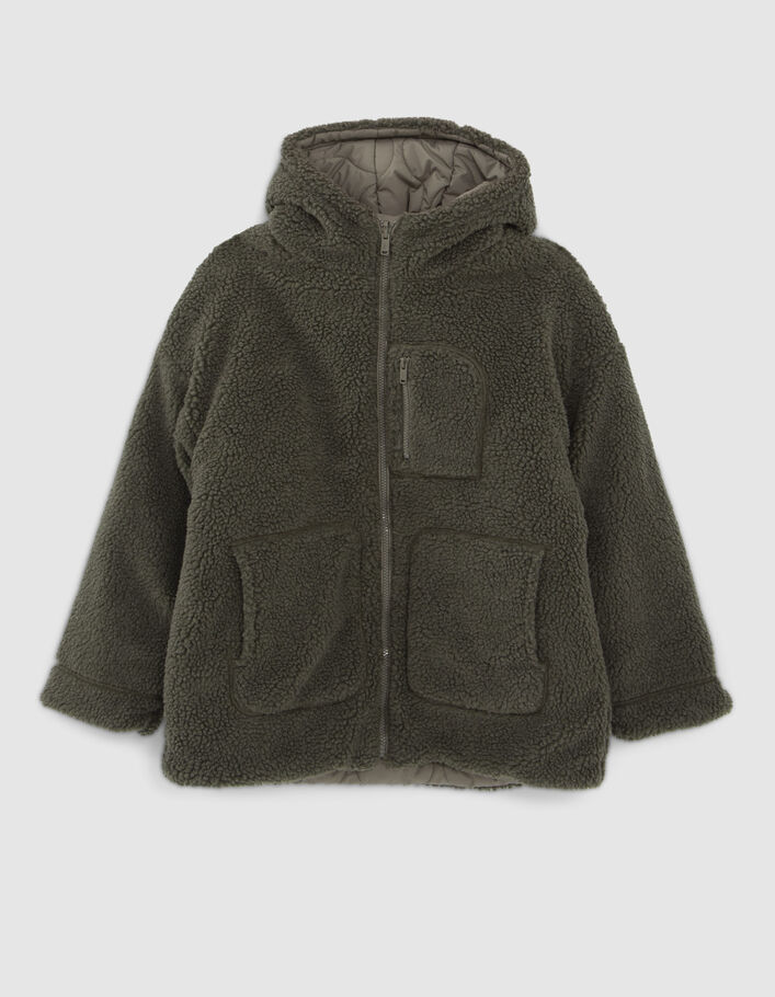 Manteau réversible kaki Sherpa ou matelassé fille