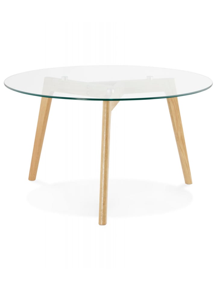 KADIMA DESIGN Runder Glas Couchtisch mit Eichenholz Beinen | Zeitgenössisch günstig kaufen onesize