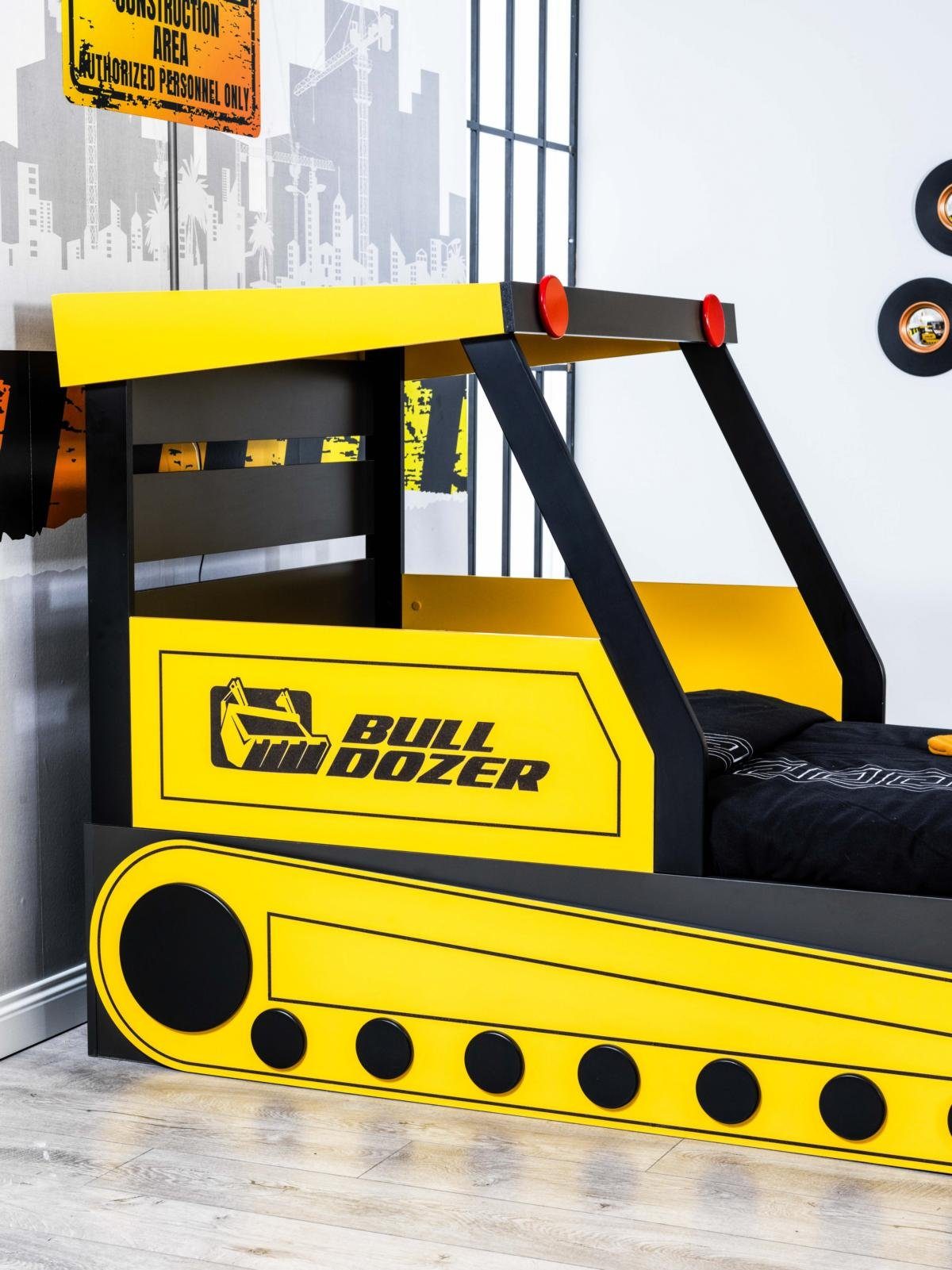 Möbel-Lux Jugendzimmer-Set Bulldozer, (Set, 4-St., Bett, Nachttisch, Kleiderschrank, Schreibtisch), mit Baggerbett