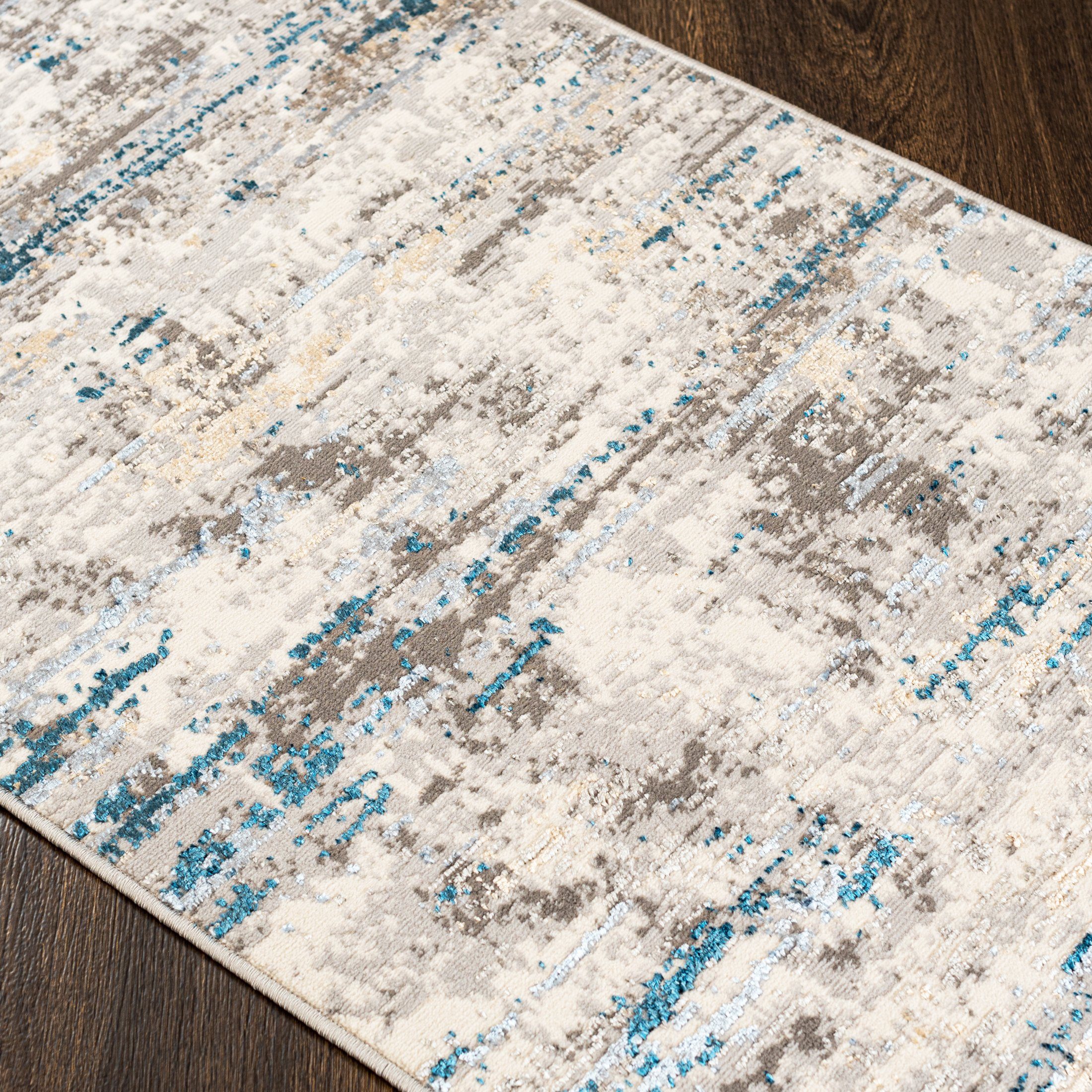 Läufer Läufer Flurläufer Modern für Vorzimmer - Abstrakt - Beige Grau Blau, Mazovia, 60 x 100 cm, Kurzflor, Meterware, Höhe 8 mm, Kurzflor - niedrige Florhöhe