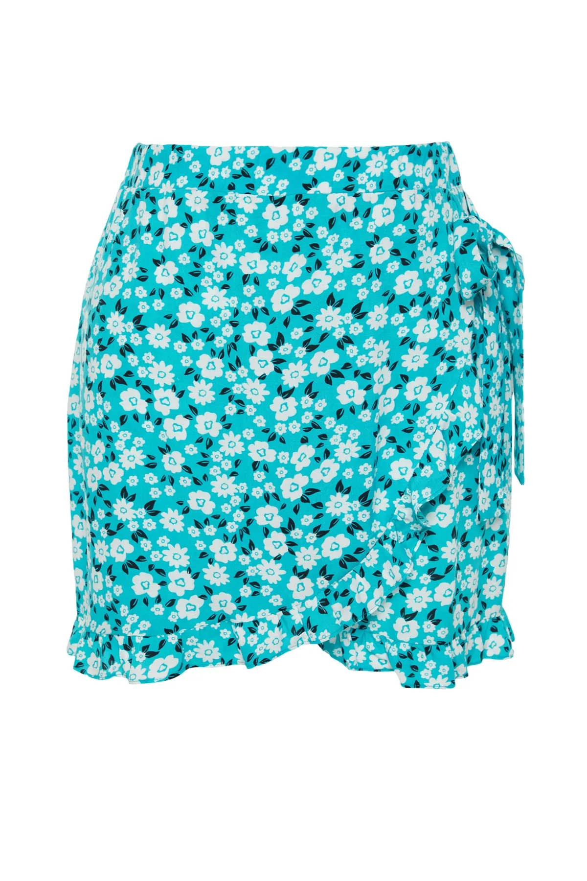 Trendyol Curve  Grüner, mit Blumenmuster gemusterter, gewebter, gebundener Shorts-Rock TBBSS22SR0164