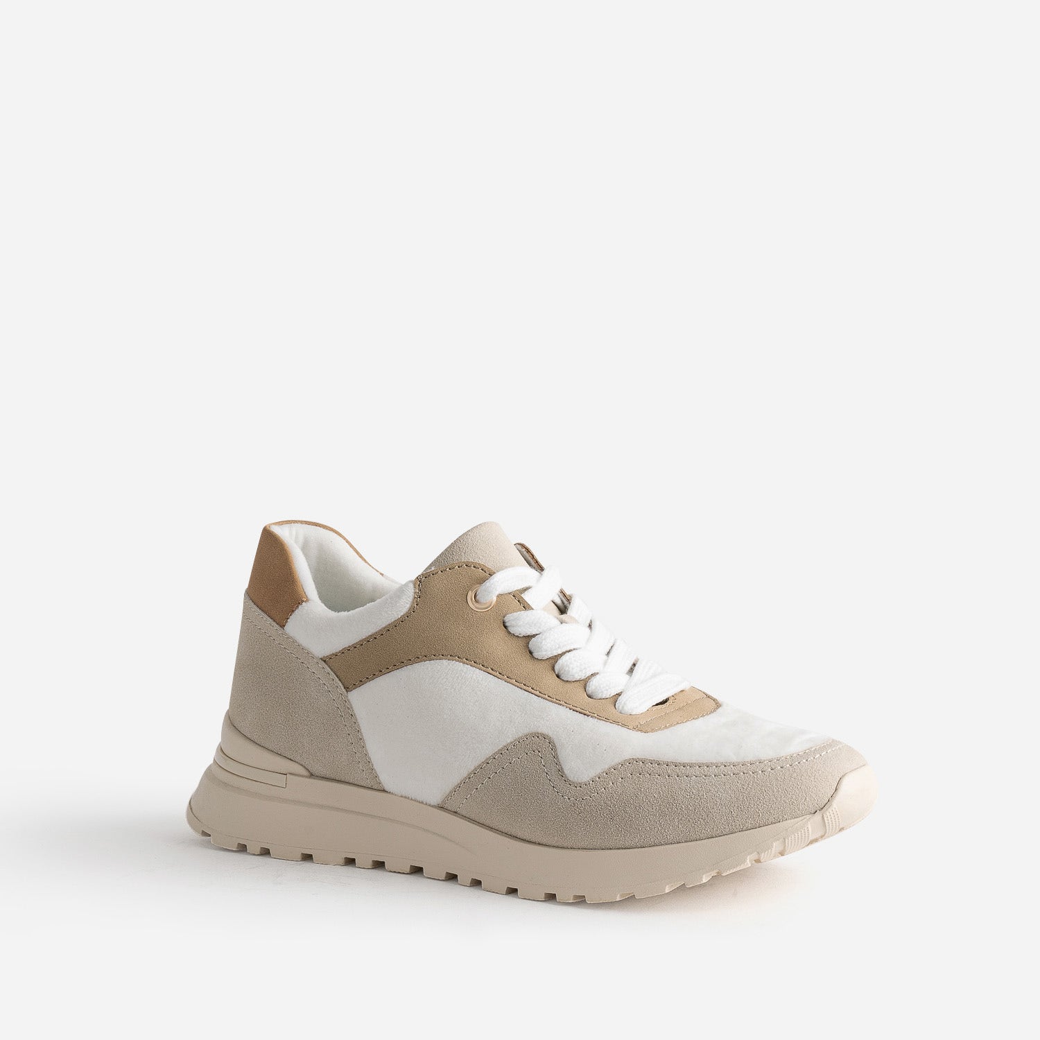Tennis TEXTO blanche, beige et camel