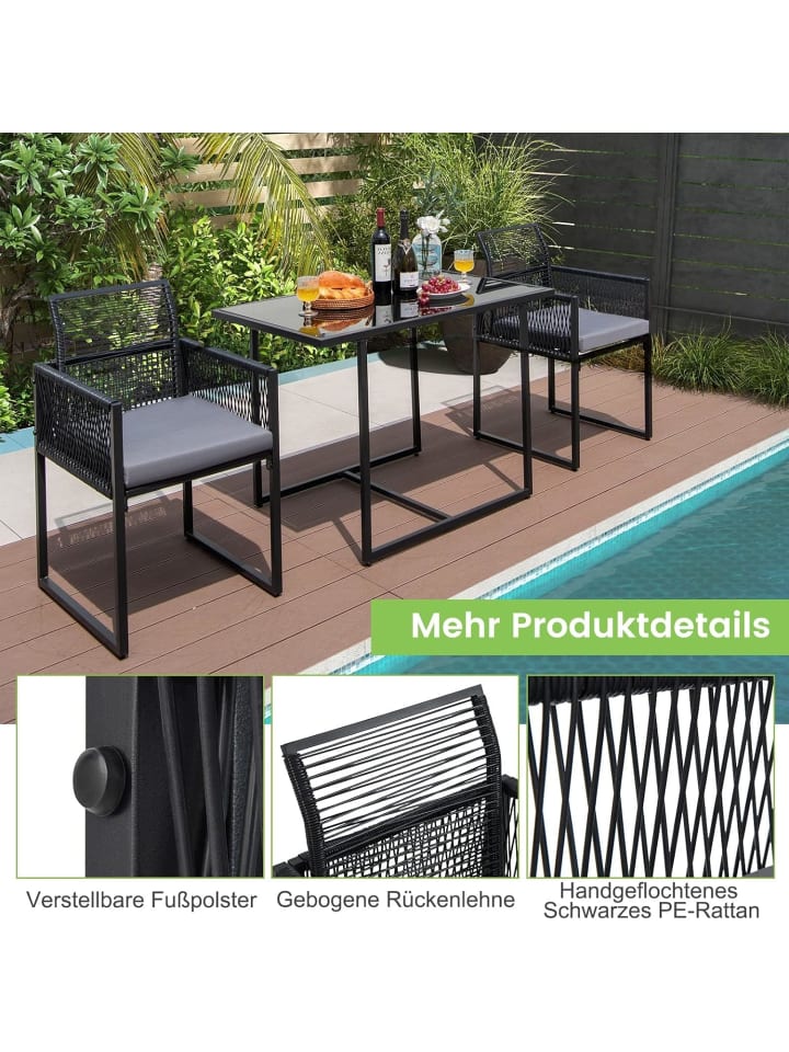 COSTWAY 3 tlg. Gartenmöbel Set in Schwarz günstig kaufen onesize