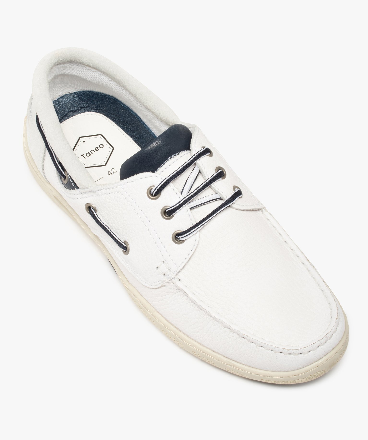 Chaussures bateau homme confort dessus cuir - Tanéo blanc | GEMO
