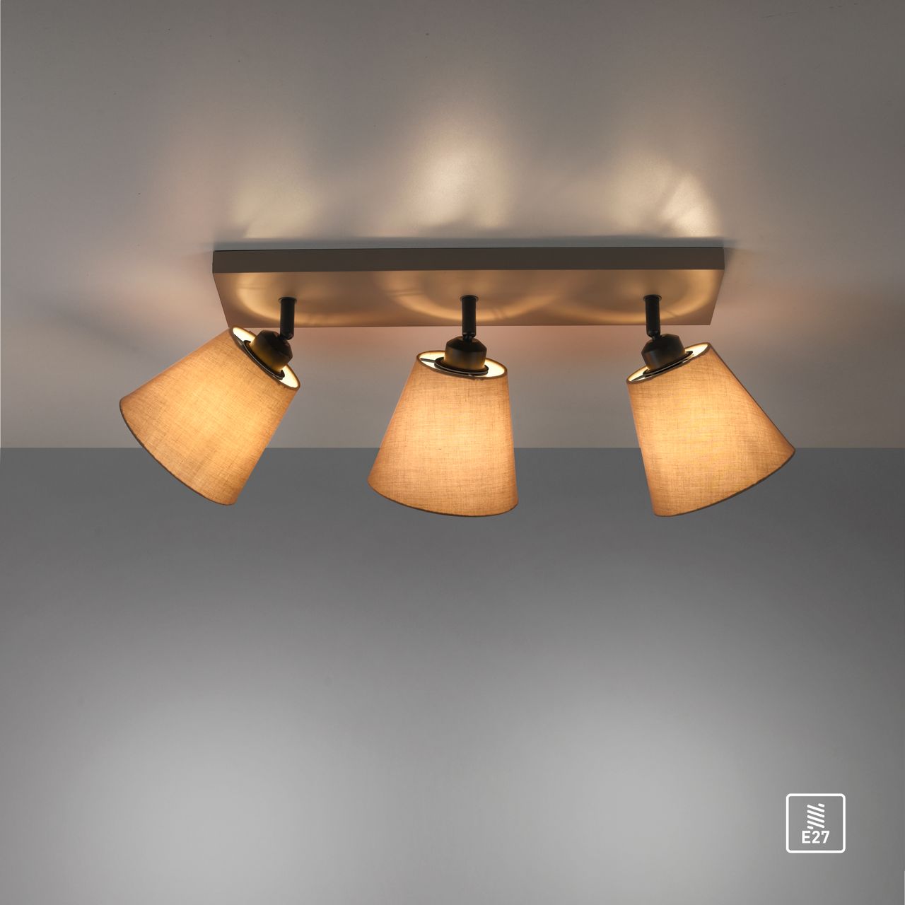 JUST LIGHT LeuchtenDirekt Deckenleuchte RIALA, 3-flammig, E27, Leuchtköpfe verstellbar, Stoffschirme, taupe, IP20
