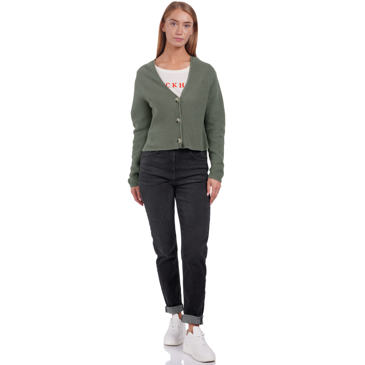Damen Strickjacke aus Rippstrick