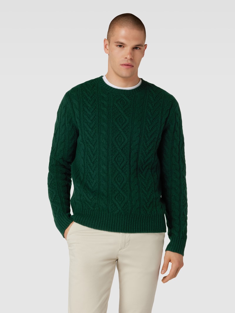 Strickpullover mit Zopfmuster in dunkelgrün