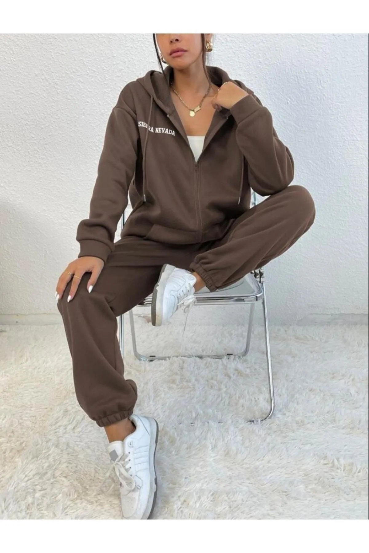 Know  Brauner Sierra Nevada bedruckter Cardigan-Jogger-Trainingsanzug für Damen