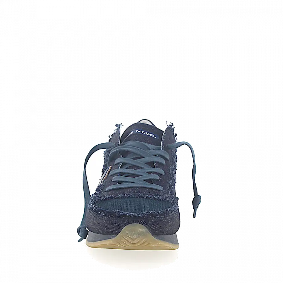 Philippe Model - Sneaker low Veloursleder Fransen Logo dunkelblau - blau