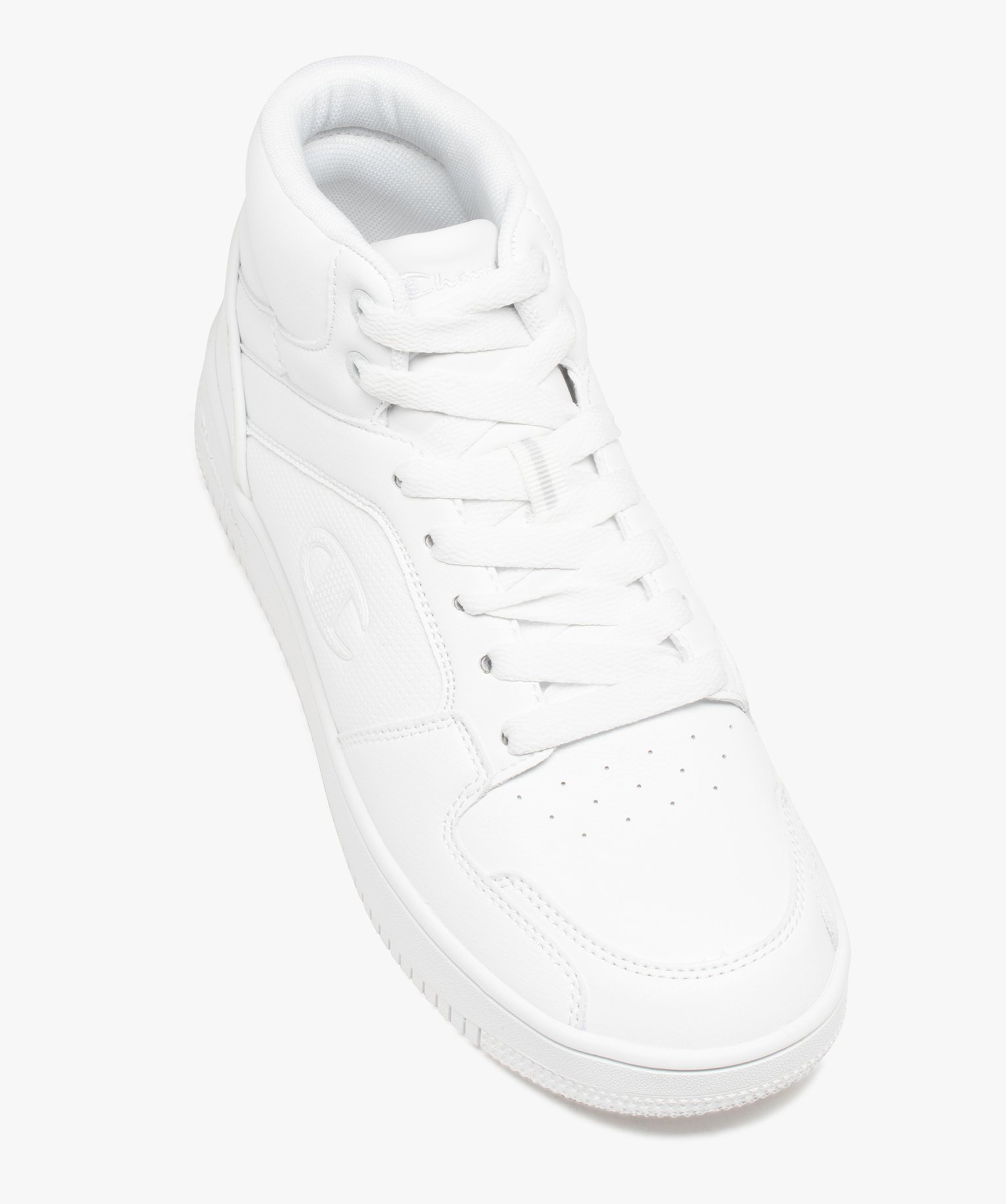 Baskets homme mid-cut unies à col matelassé et à lacets -... blanc | GEMO