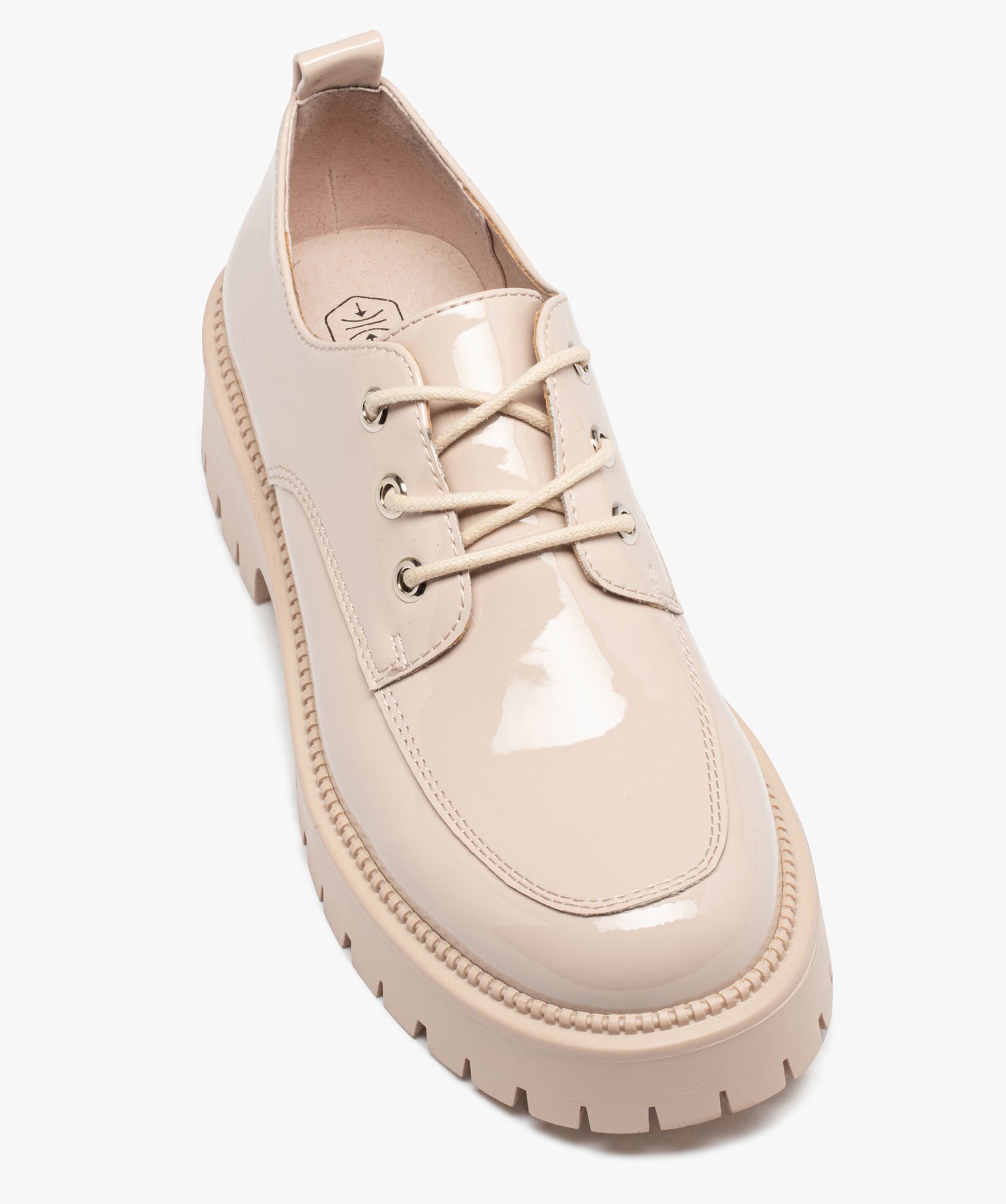 Derbies femme unis dessus vernis à semelle épaisse et cran... beige | GEMO