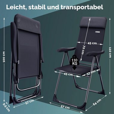 Casaria Gartenstuhl, Klappbar 2er Set 7-fach Verstellbar Alu mit hoher Rückenlehne