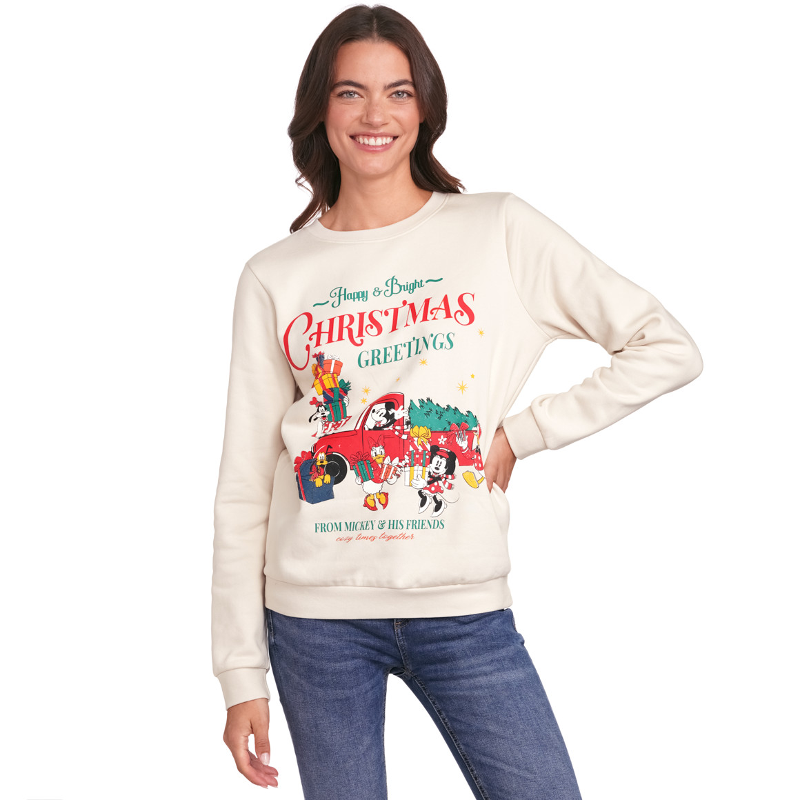 Micky Maus Weihnachtssweatshirt mit Print creme