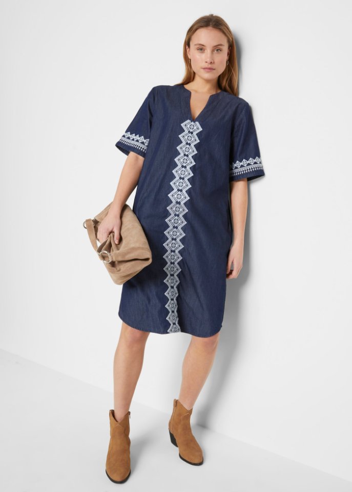 Jeans Tunika-Kleid mit Stickerei