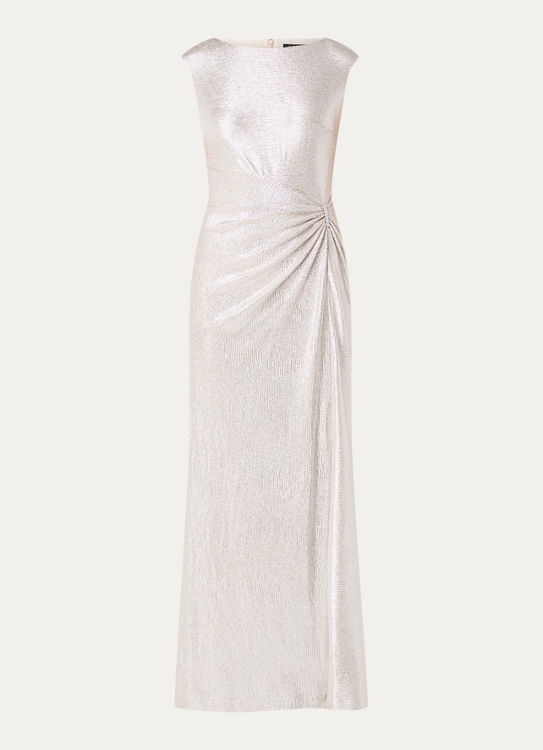 Maxi šaty Ralph Lauren s metalickým povrchem a rozparkem