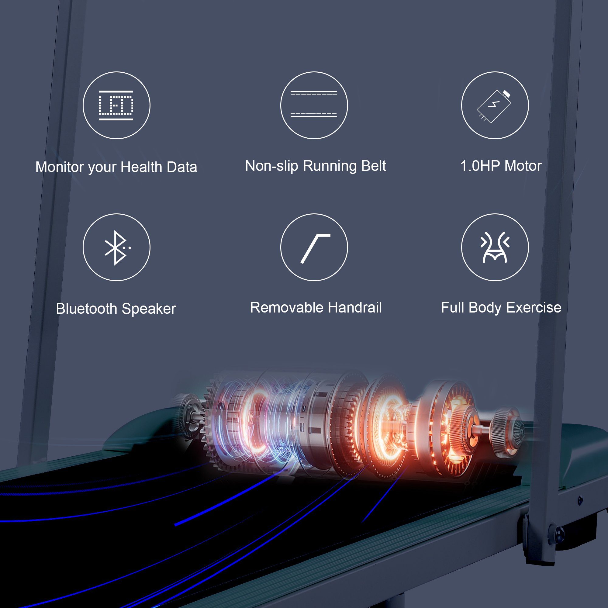 ombar Laufband Klappbar Laufband für Zuhause, Walking Pad, LED Display, Laufmaschine für Fitness mit Bluetooth Lautsprecher
