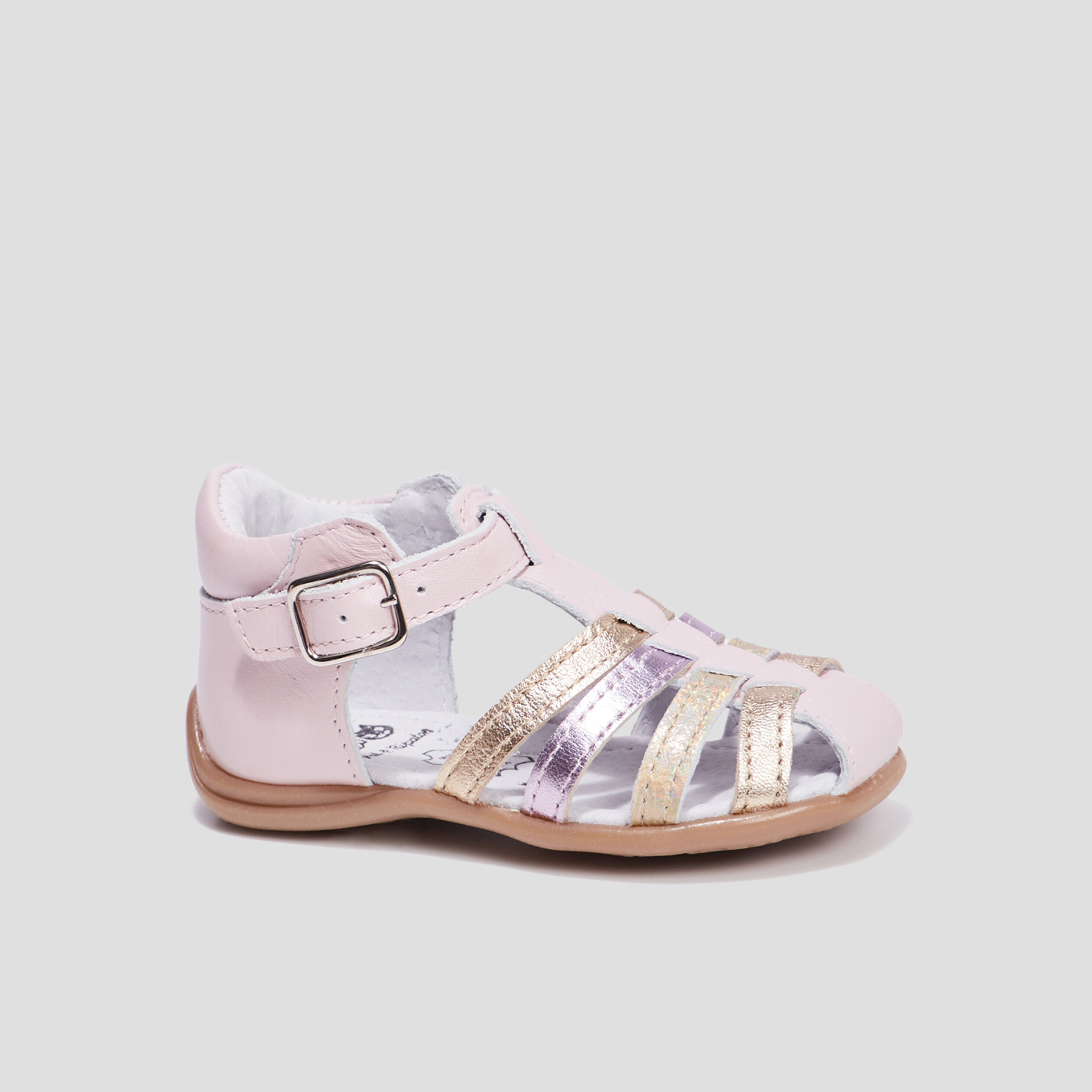 Sandales bout fermé en cuir rose bébé fille | La Halle