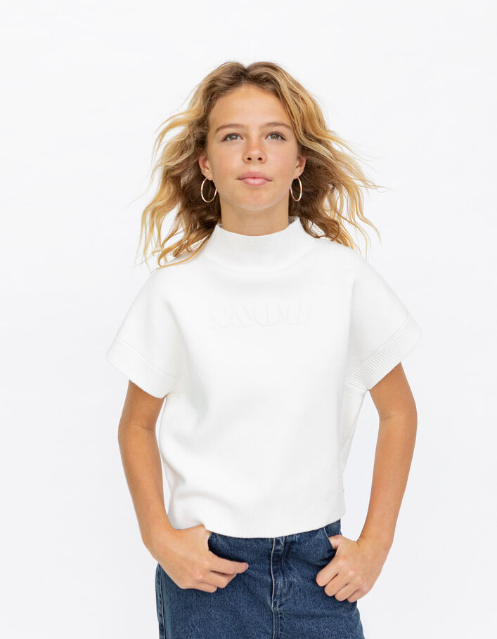 Pull écru asymétrique en tricot fille