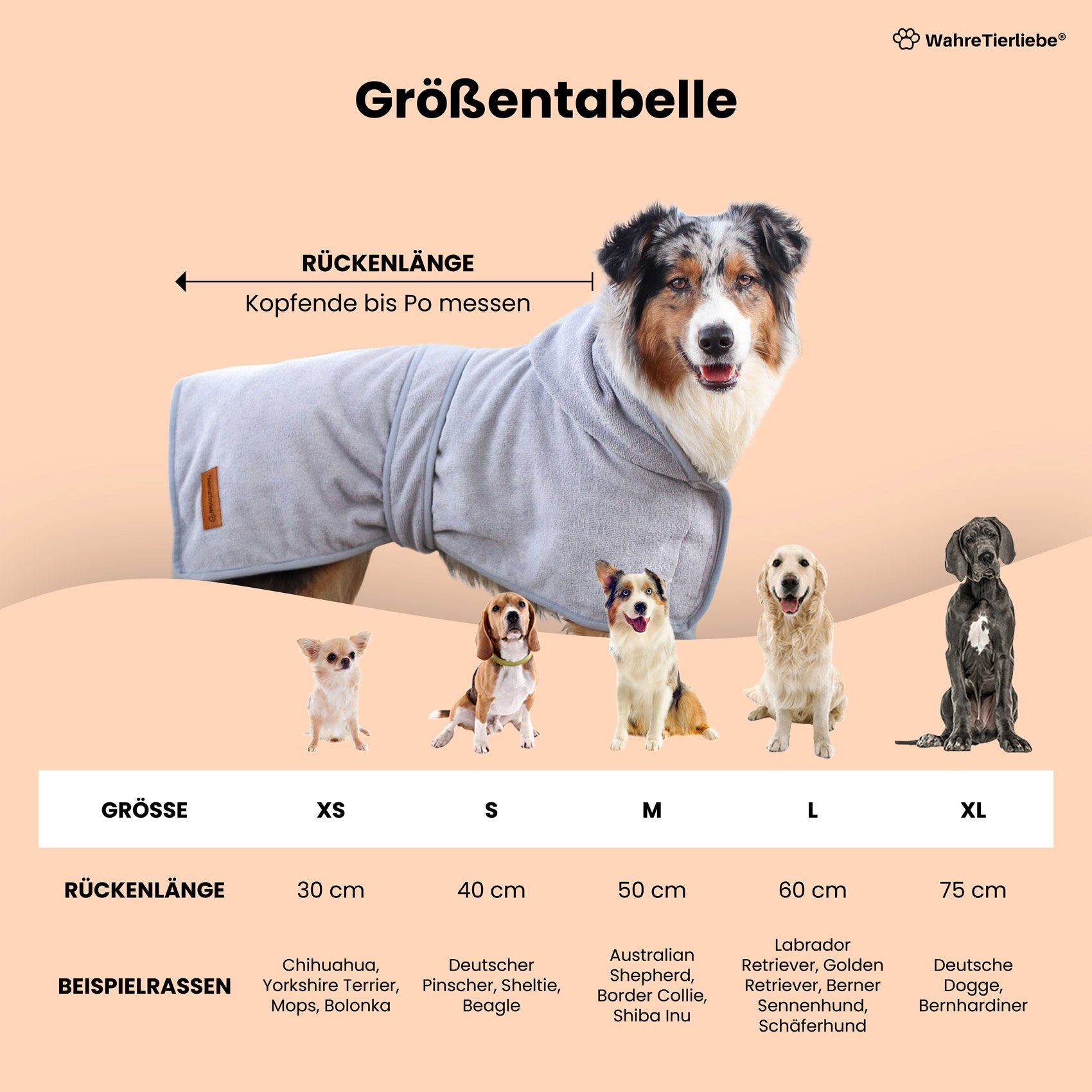 Wahre Tierliebe Hundebademantel Premium Hundebademantel, saugstark und waschbar, In verschiedenen Größen und Farben erhältlich