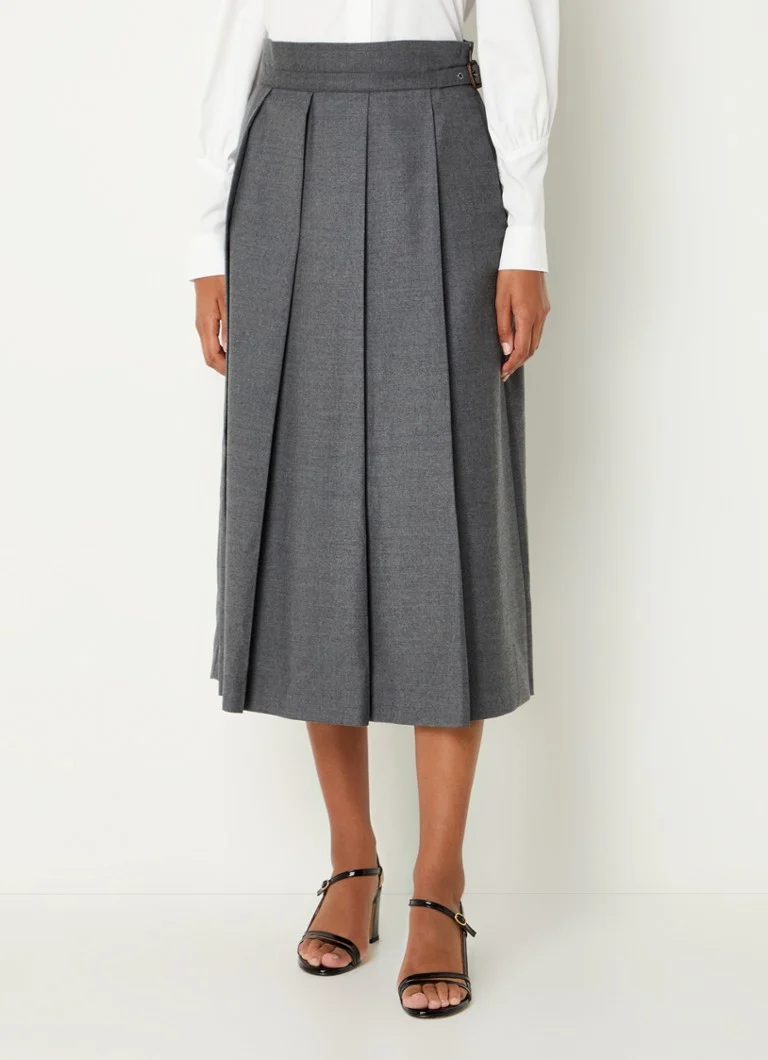 Fustă midi MaxMara din lână virgină palid cu detalii plisate