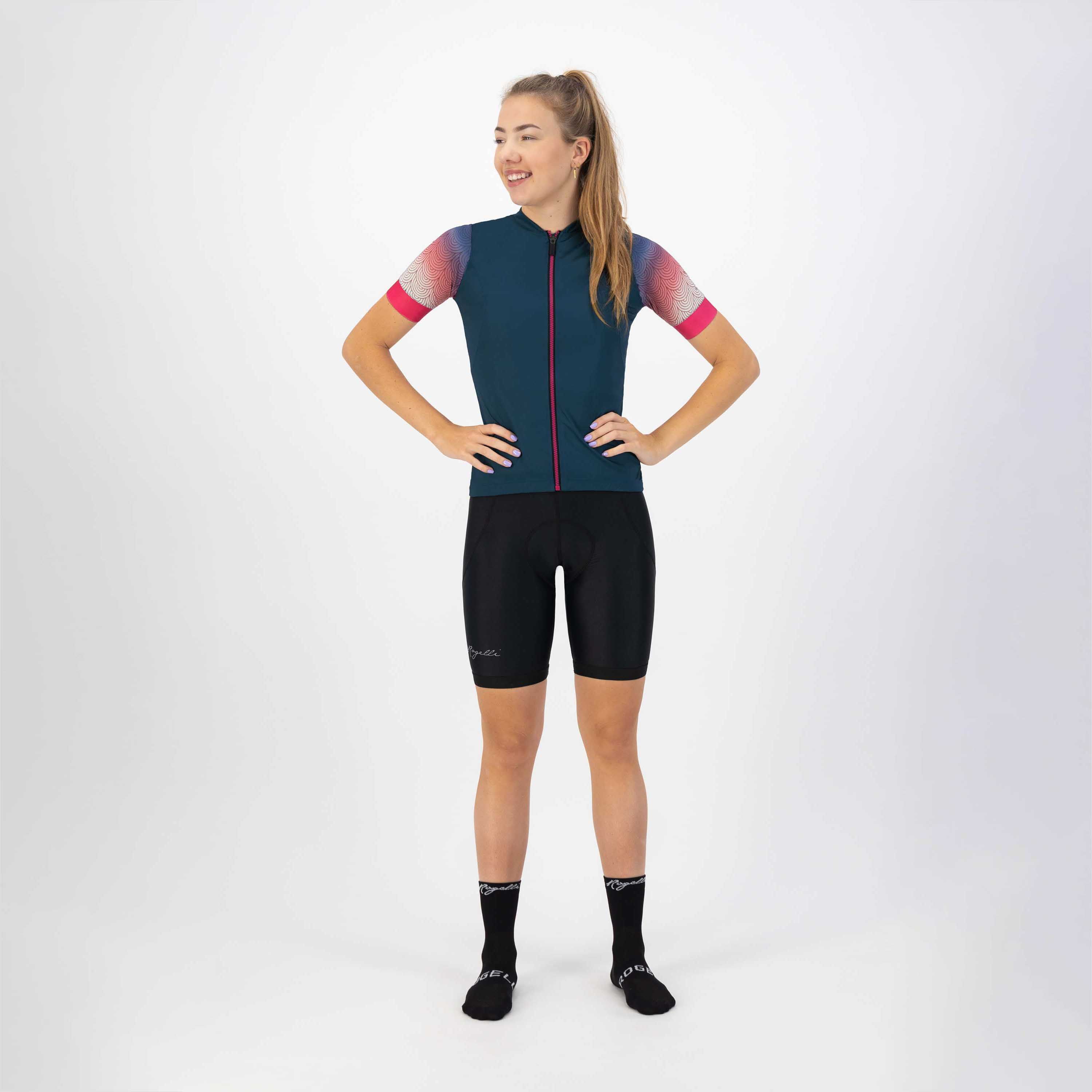 Rogelli Waves Blau/Rosa Damen Radtrikot Kurzarm