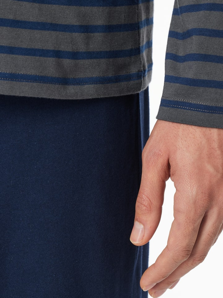 Schiesser Pyjama Schlafanzug lang - Casual Essentials in Anthrazit, Blau günstig kaufen
