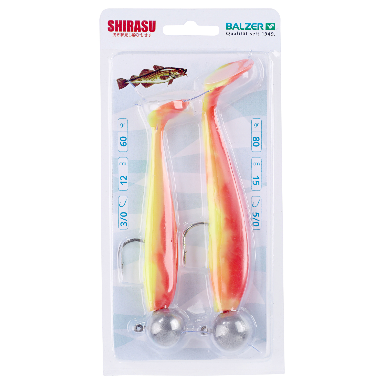Shirasu Gummiköder-Set Dorsch (Gelb/Orange)