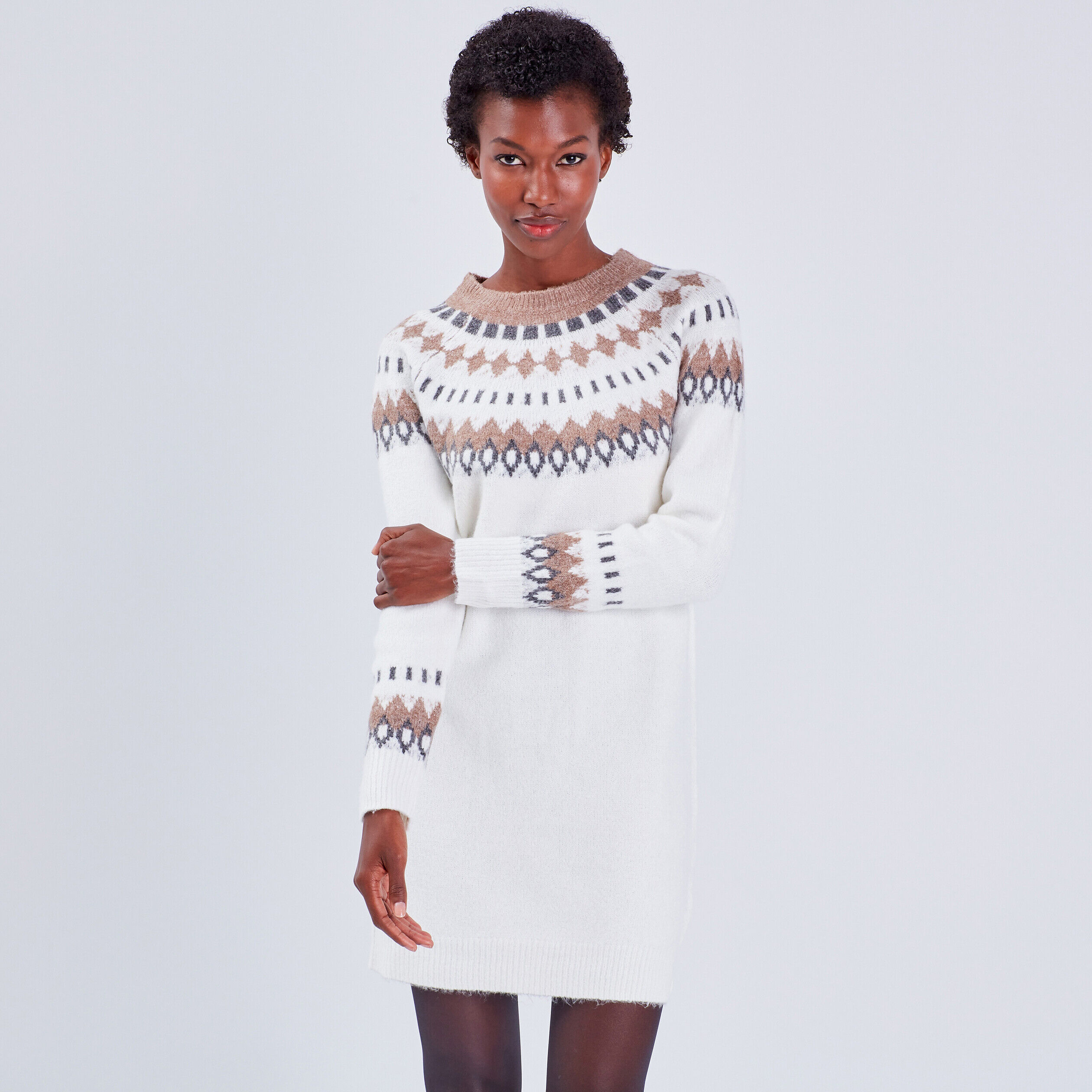 Robe pull droite ecru femme | Cache Cache