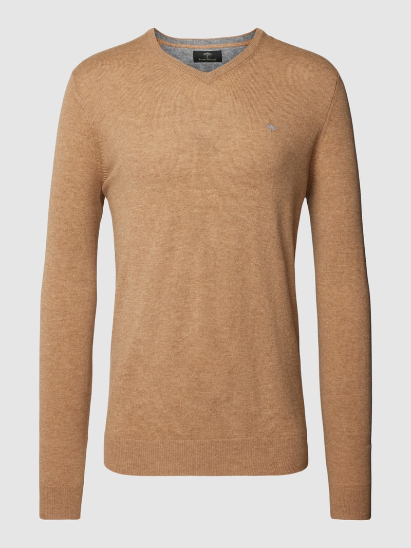 Strickpullover mit Logo-Stitching in camel