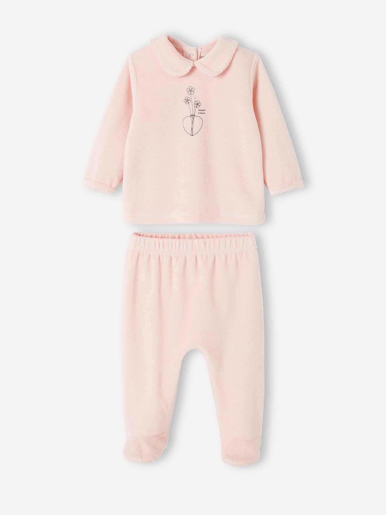 Lot de 2 pyjamas bébé en velours rose poudré