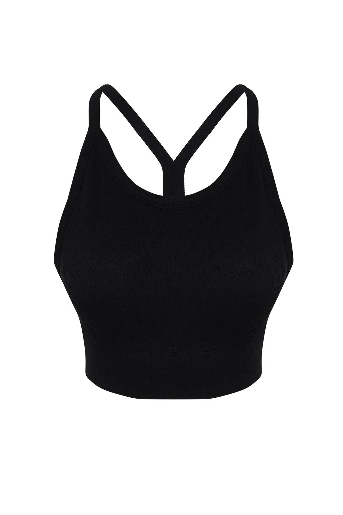 Trendyol Collection  Schwarzer nahtloser/nahtloser, gestützter/formender Neckholder-Sport-BH aus Strick THMSS24SS00029
