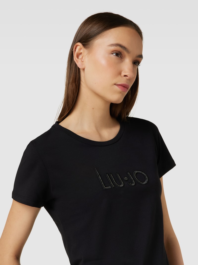 T-Shirt mit Ziersteinbesatz in black