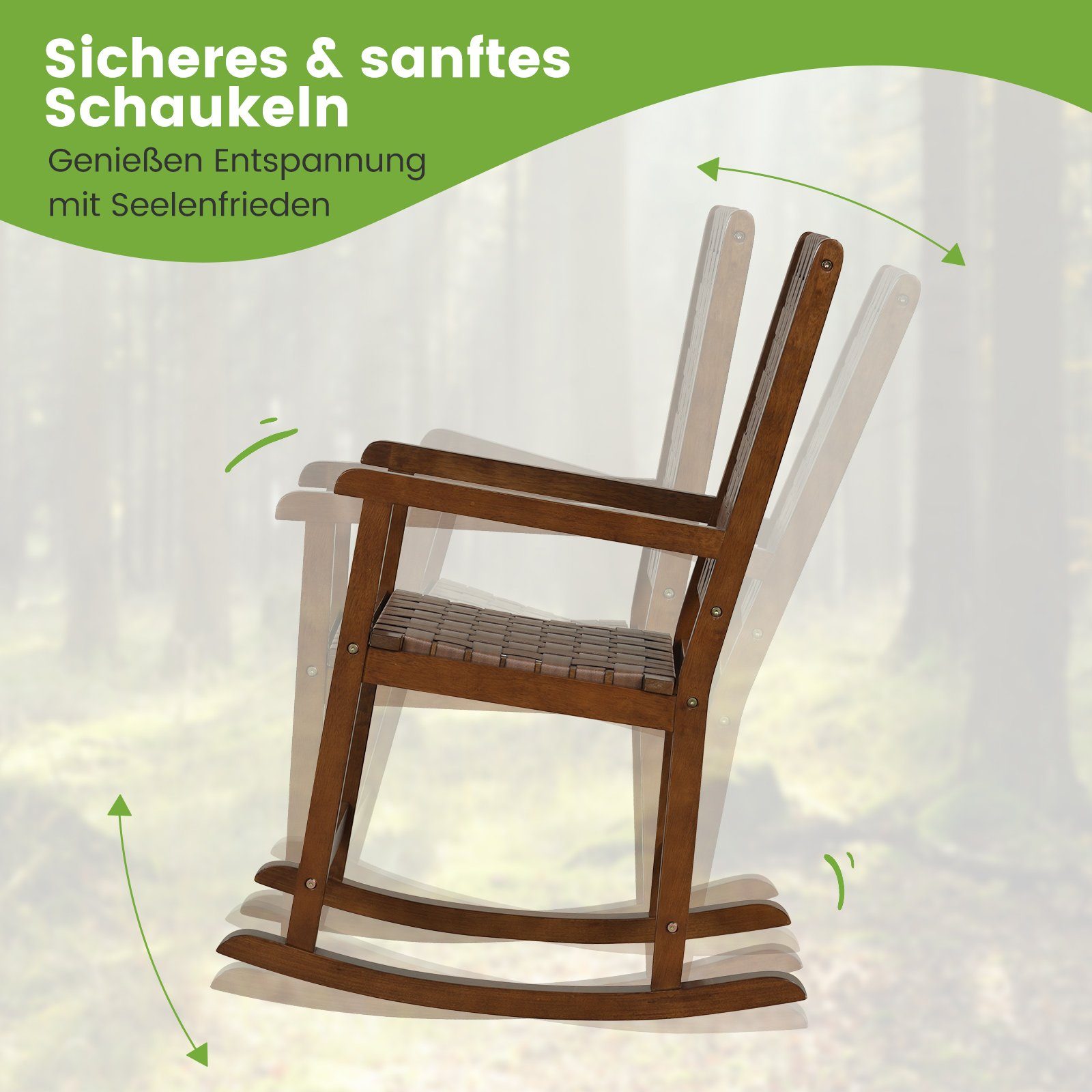 COSTWAY Schaukelstuhl, Garten, mit Armlehne, Wippfunktion, Holz, 100kg