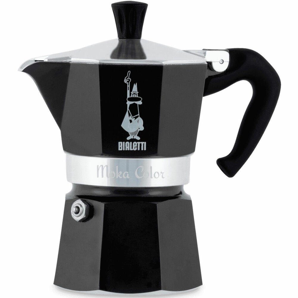 BIALETTI Espressokocher Moka Express Color für 1 Tasse Schwarz