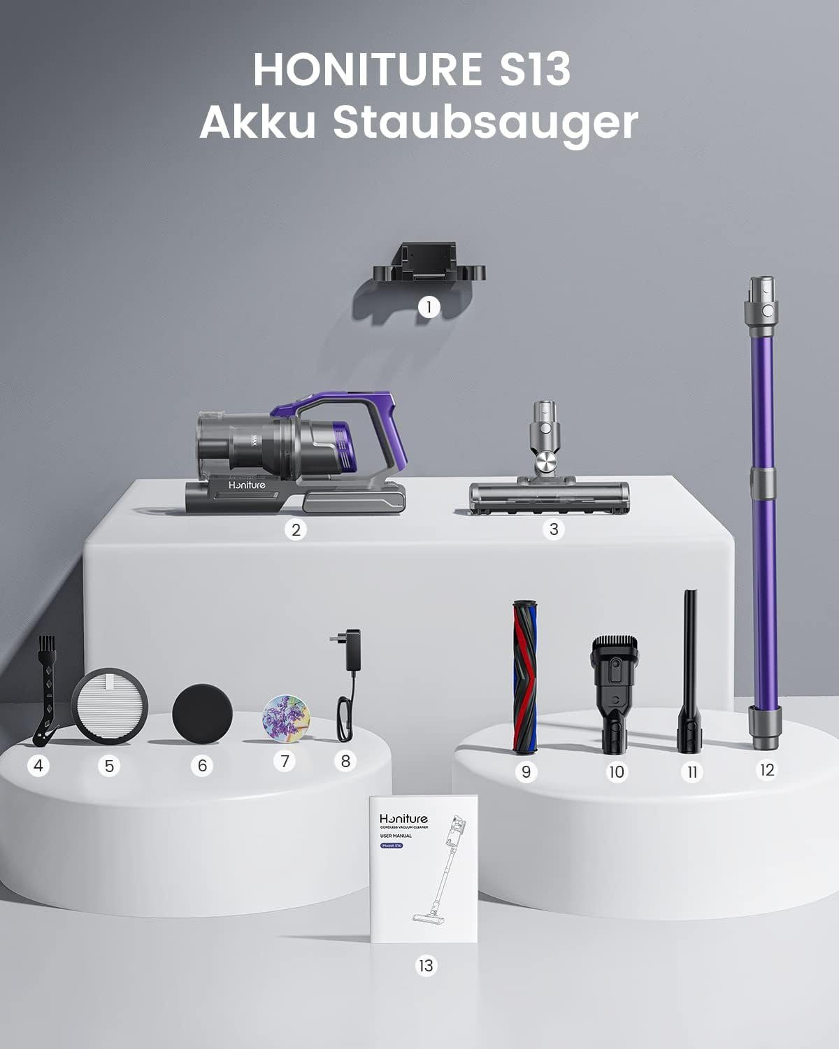 Honiture Akku-Hand-und Stielstaubsauger, 450,00 W, 33KPA Akku Staubsauger, Anti-Tangle-Staubsauger, 55 Minuten Laufzeit, Kantenreinigung, 1.2L Staubbehälter