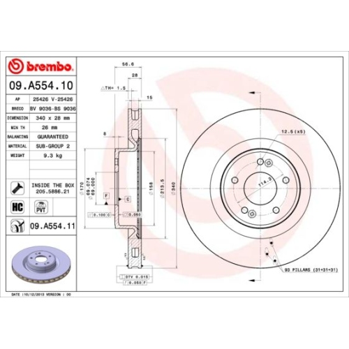 Bremsscheibe Brembo Vorderachse  1 Stück 09.A554.11 - ATU