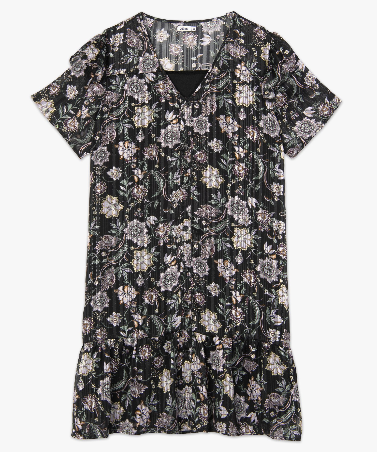 Robe femme à motifs fleuris et volants sur les épaules | GEMO
