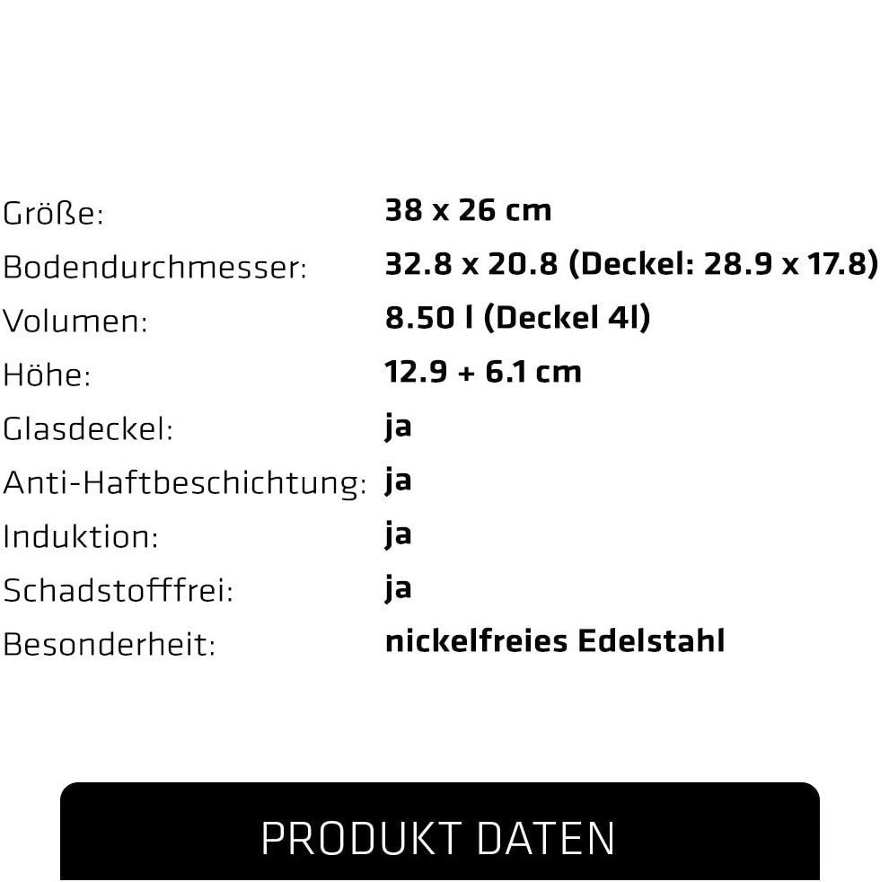 Berndes Bräter Ovaler Schmortopf mit Deckel, backofengeeignet, antihaft beschichtet, Edelstahl, Induktion, 8.5l