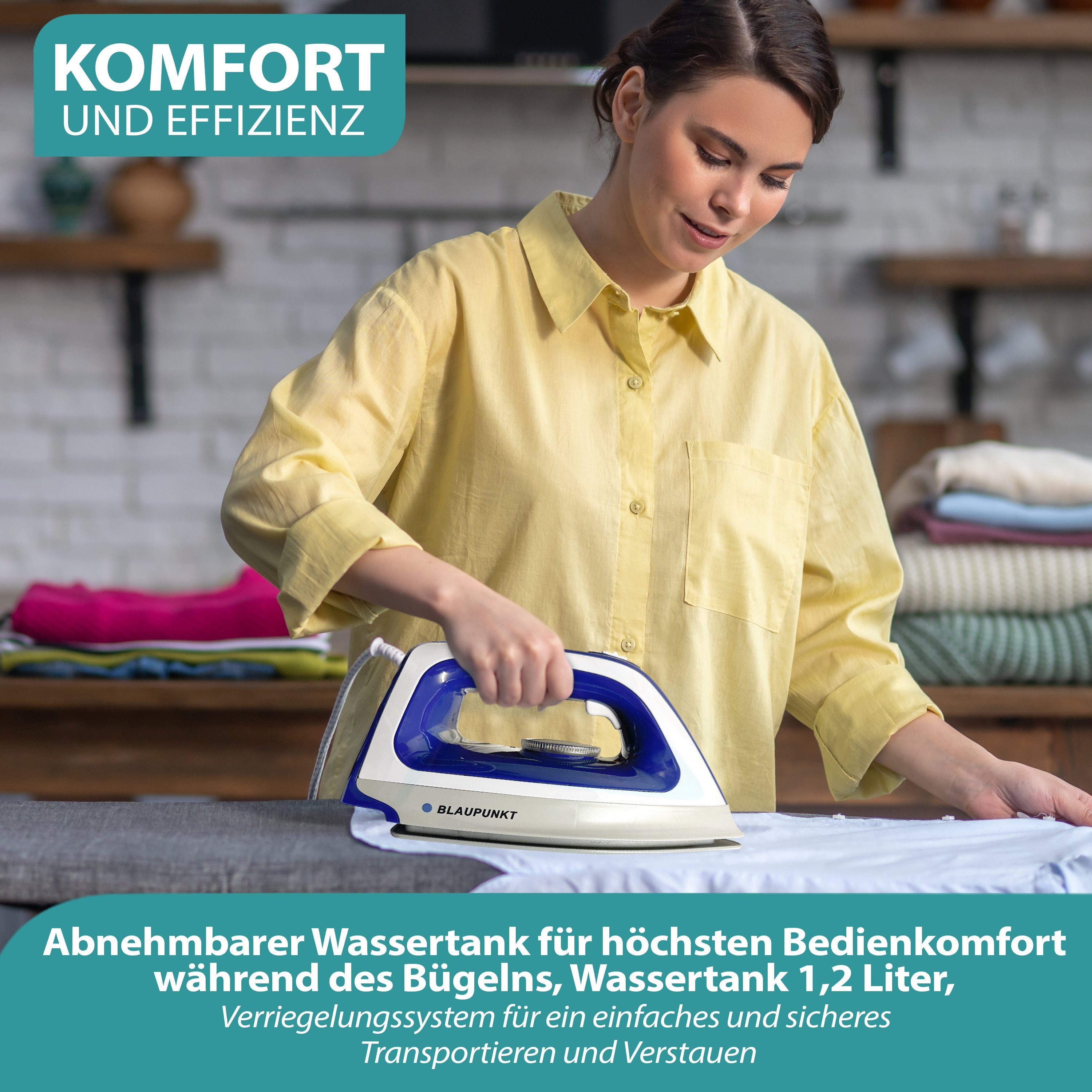 Blaupunkt Dampfbügelstation MEN803 Dampfbügelstation 2250W Bügelstation 5.2 Bar Dampfstoß 280g, 1,2 L Tank abnehmbar, Keramiksohle Bügeleisen Dampf, Dampfbügeleisen