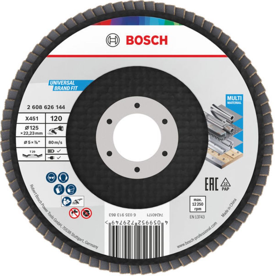 Bosch Blue Accessories 2608626144 Läppihiomalaikka X451 Multi Material Ø125 mm karkeus 120 suorakulmainen versio