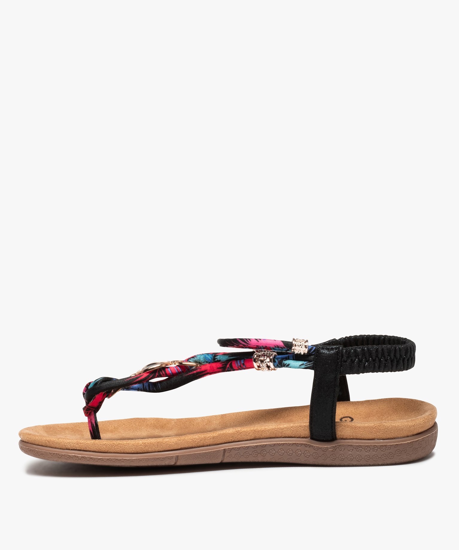 Sandales femme à entre-doigts et fines brides foulard noir | GEMO