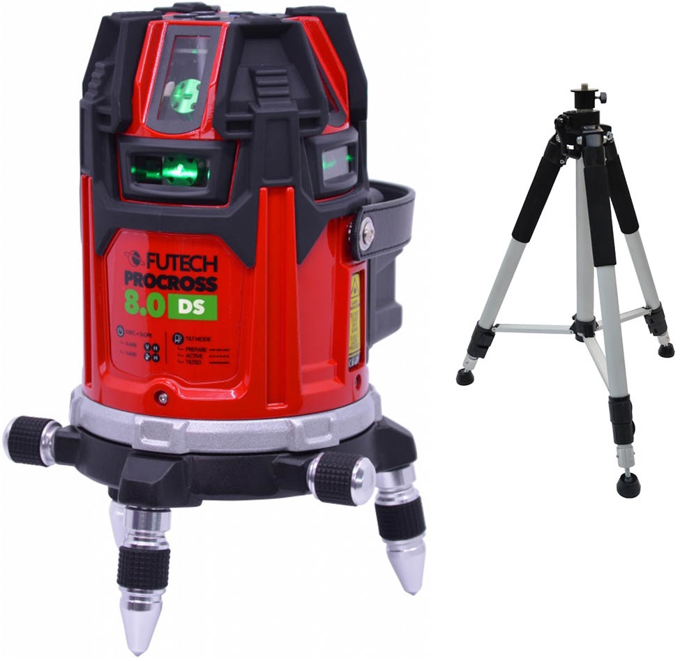 Futech 044.80GB Procross 8.0 DS Grüner Kreuzlinienlaser 8 Linien + Stativ 300 cm