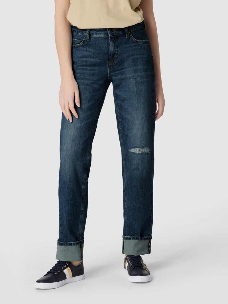 Straight Fit Jeans im Used-Look Modell 'Paris' in blau