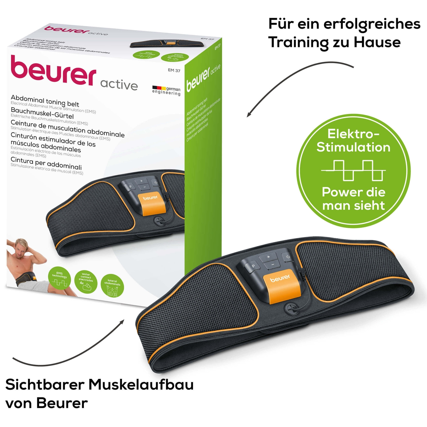 Beurer Bauchmuskel-Gürtel EM 37-EMS-Bauchmuskel-Gürtel zur Regeneration und für zentrale & seitliche Bauchmuskeln