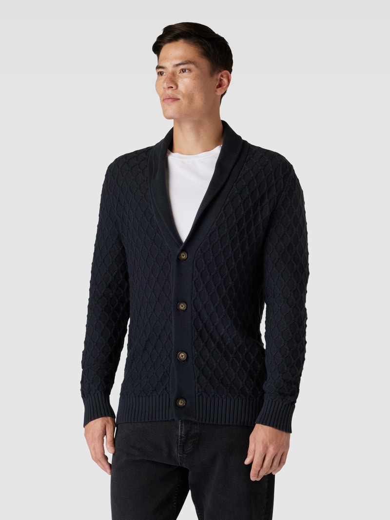 Strickjacke mit Schalkragen und Knopfleiste in marineblau